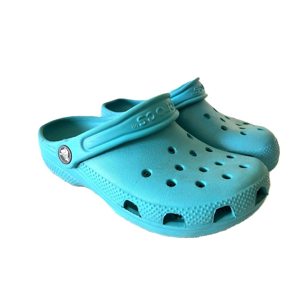 Crocs Classic Clogs Turquoise Blue Junior Size J2 Unisex Slip On Shoes